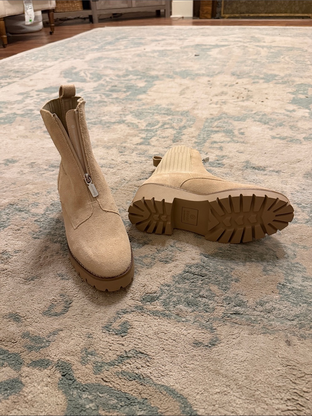 Blondo Light Beige Suede Lug-Sole Chelsea Booties - Picture 3 of 3